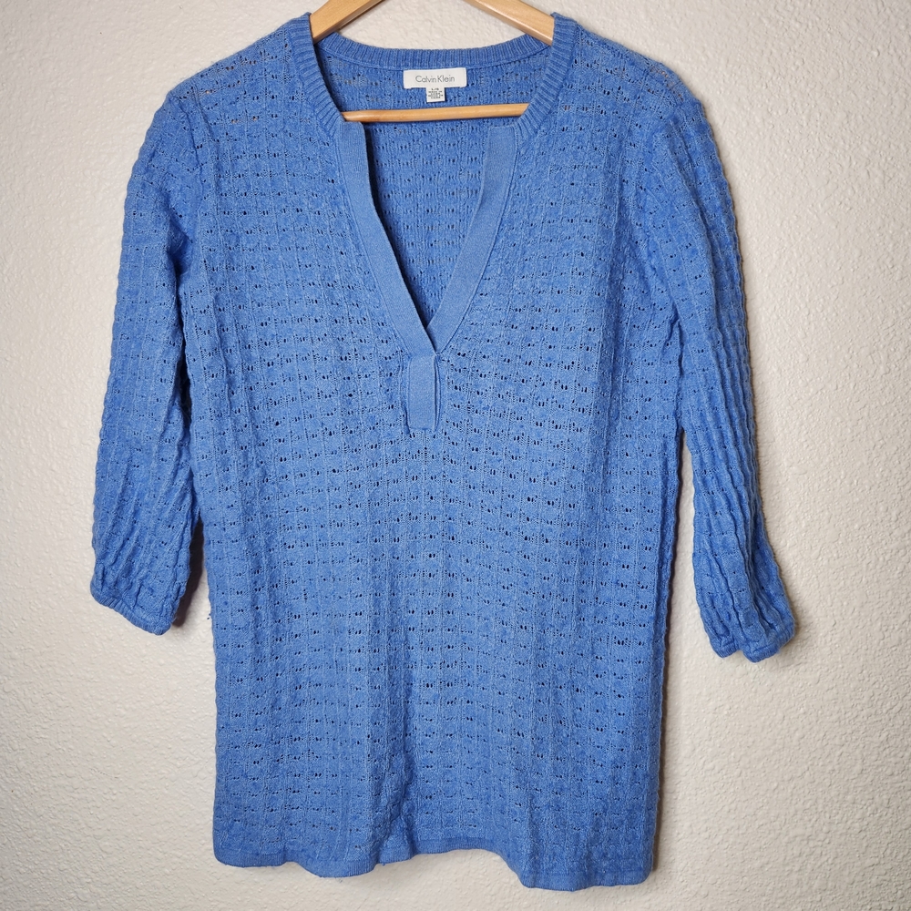 Blue V-Neck Knit Sweater